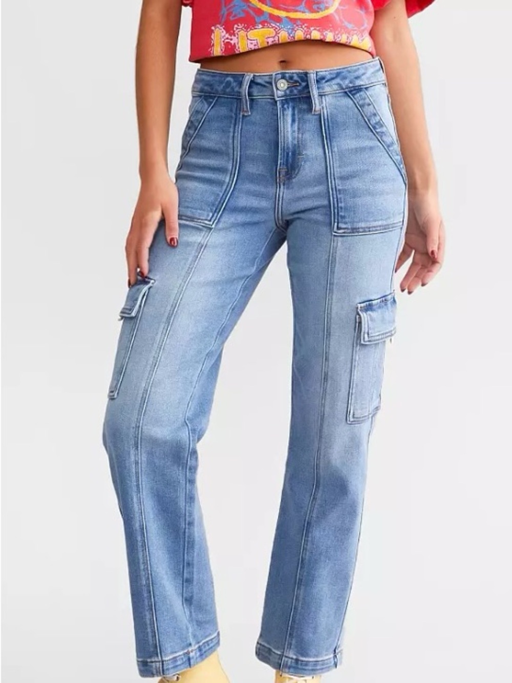 HIDDEN Jeans Tracey Light Cropped Stretch Cargo Straight